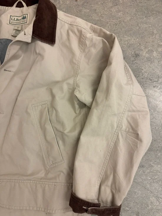 L.L. Bean Beige Cotton Field Jacket with Brown Corduroy Collar Medium - Picture 8 of 8